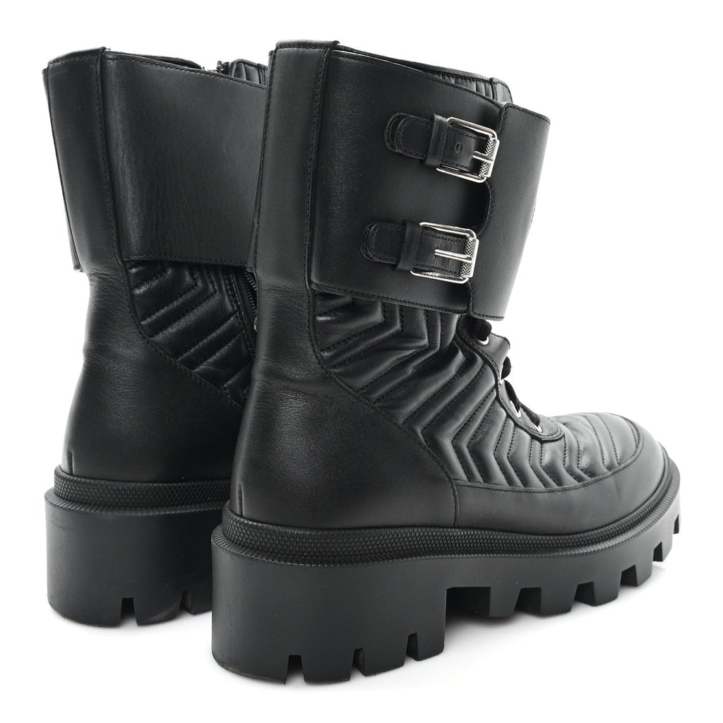 Nappa Frances GG Matelasse Platform Combat Boots 37 Black