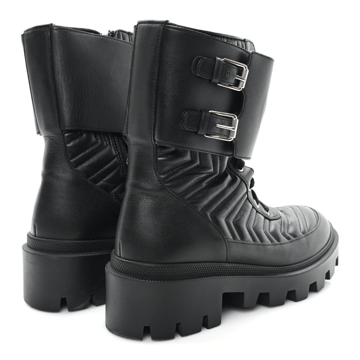 Nappa Frances GG Matelasse Platform Combat Boots 37 Black