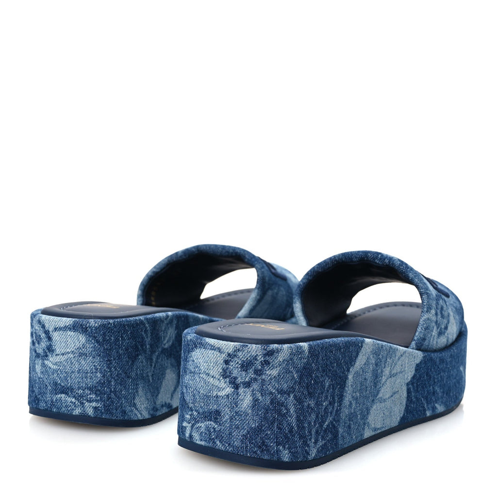 Denim Sea Garden Logo Sunshine Flatform Slide Sandals 37 Blue Medium Dark Blue