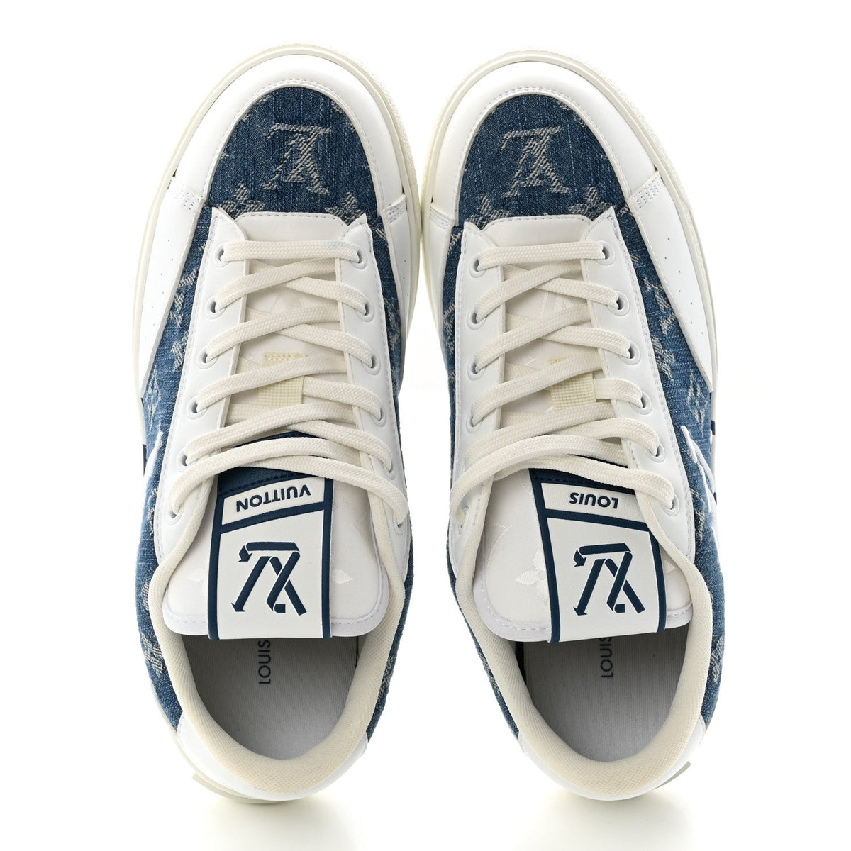 Calfskin Monogram Denim Womens Charlie Sneakers 40 White Blue