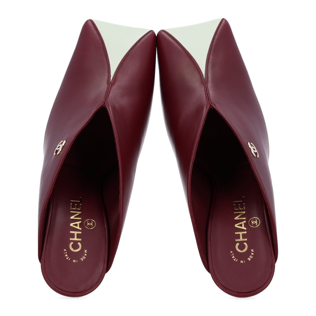 Lambskin CC Mules 38.5 Dark Burgundy Light Green