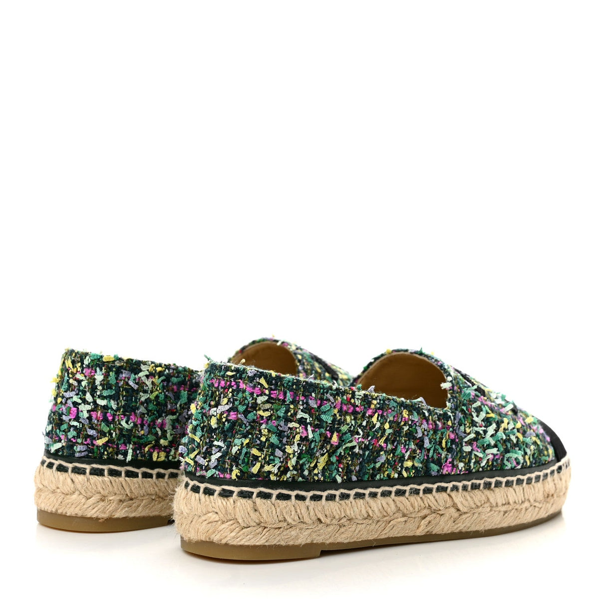 Tweed Grosgrain CC Espadrilles 37 Green Pink Yellow Black