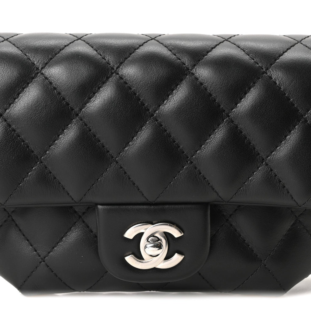 Calfskin Quilted CC Uniform Flap Belt Bag Black