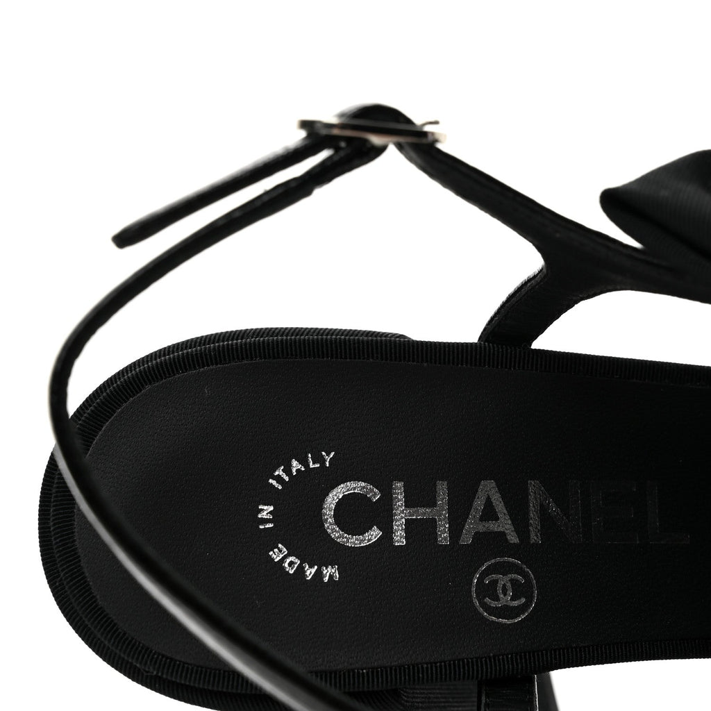 Crumpled Shiny Fabric Grosgrain Cap Toe Camellia Bow Slingback Pumps 37.5 Black