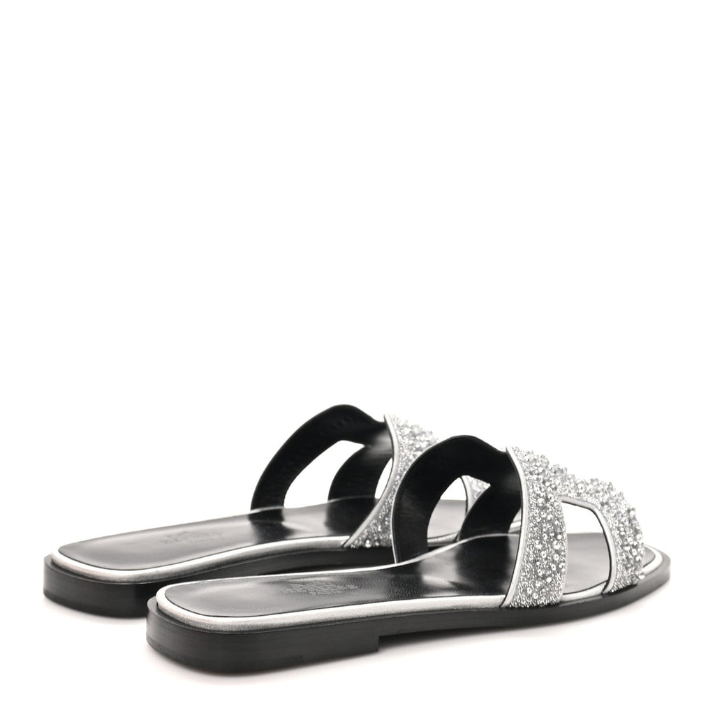 Velvet Goatskin Crystal Beads Oran Sandals 35.5 Gris Argente