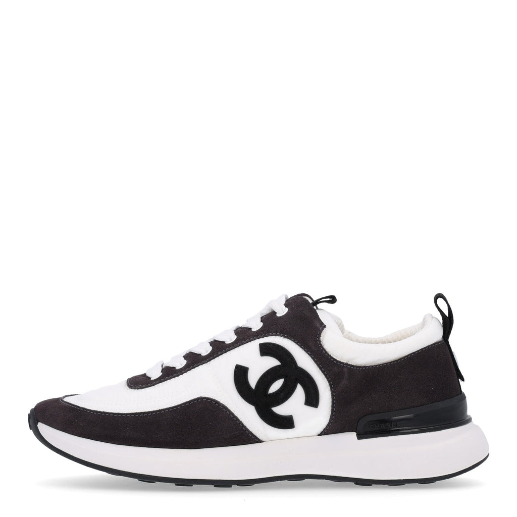 Calfskin Mesh Lycra Suede Womens Logo Sneakers 37.5 White Black