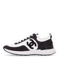 Calfskin Mesh Lycra Suede Womens Logo Sneakers 37.5 White Black