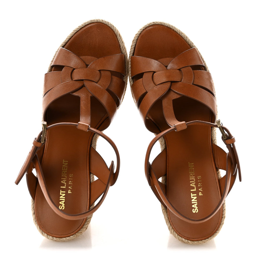 Calfskin 85 Platform Espadrille Wedge Sandals 39.5 Brown