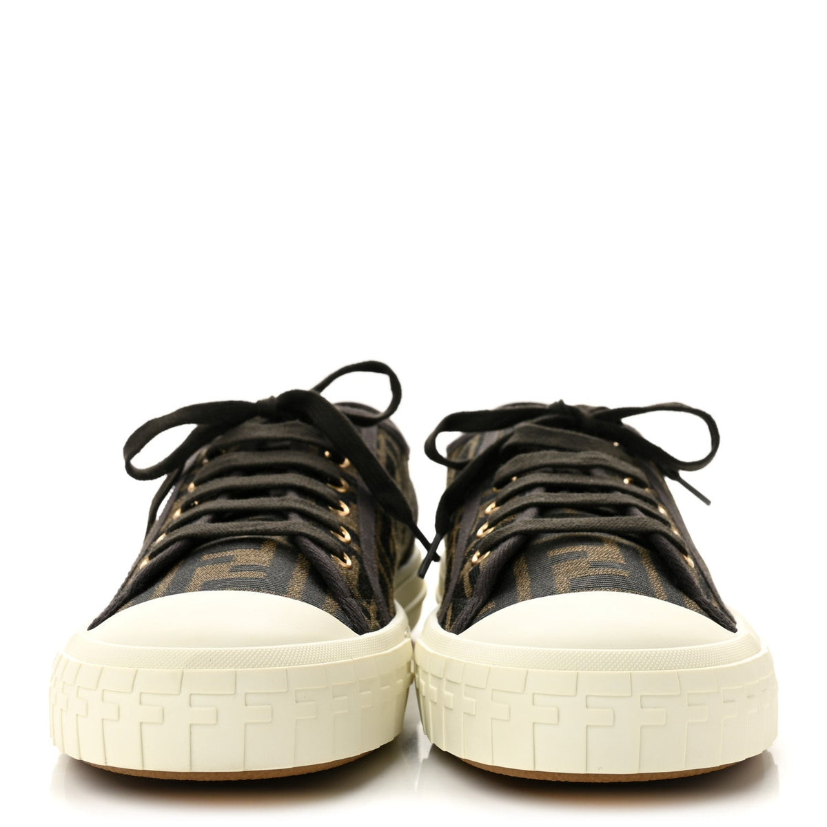 Fabric Jacquard Rubber FF Mens Domino Sneakers 43 Tabacco Black