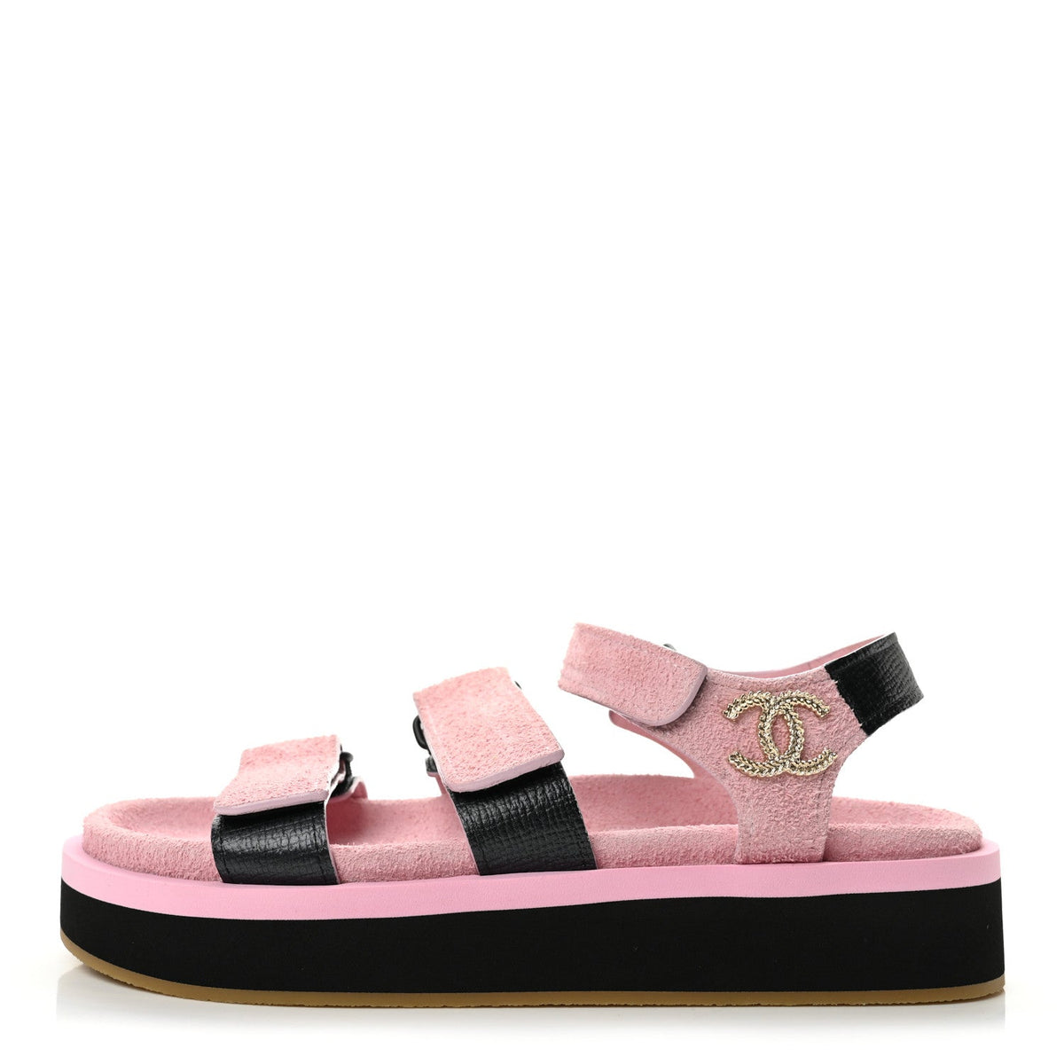 Suede Calfskin Velcro Flat Sandals 39 Light Pink