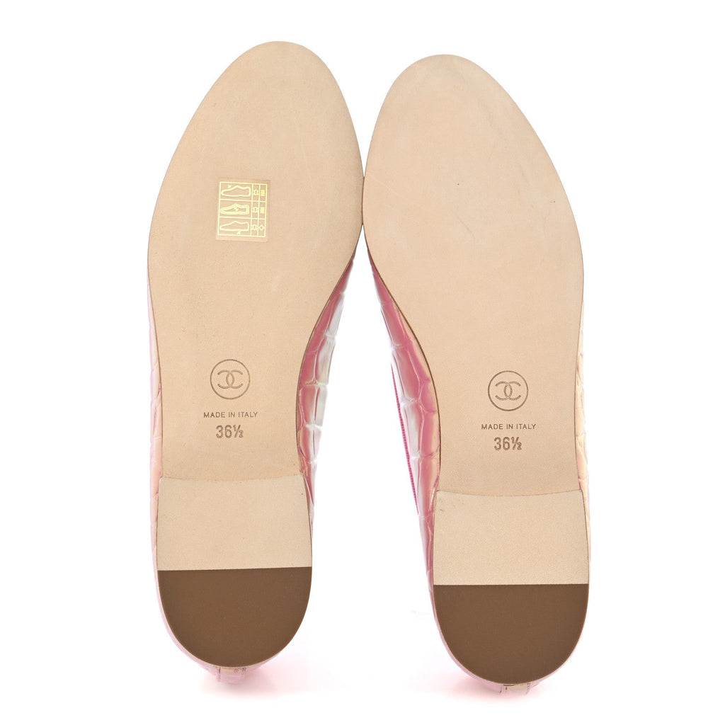Iridescent Crocodile Embossed Ballerina Flats 36.5 Pink