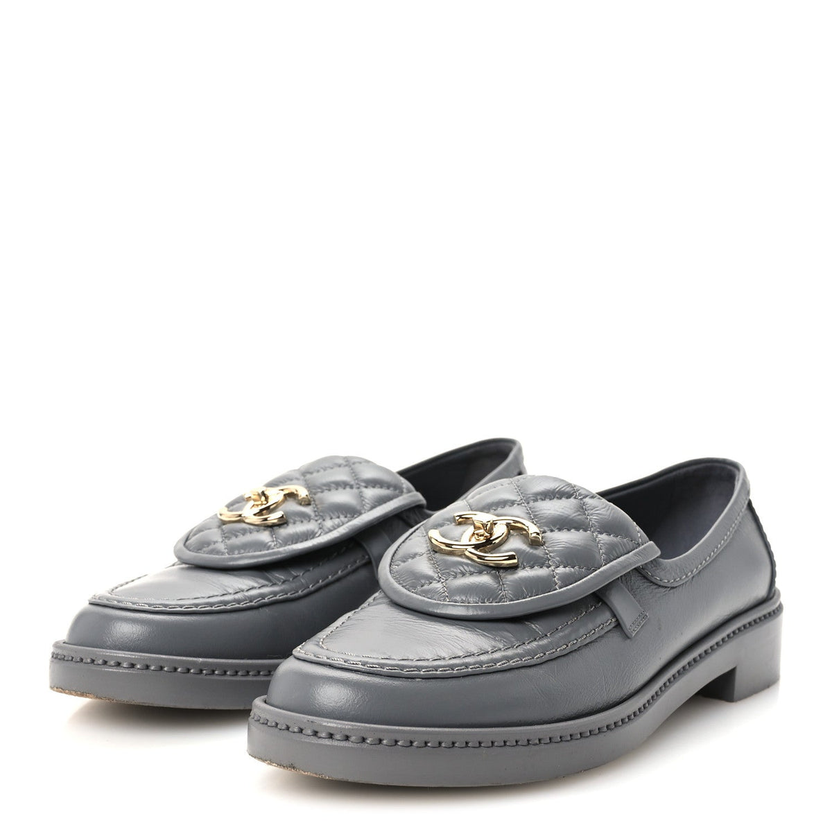 Lambskin Quilted CC Turnlock Loafers 38 Grey