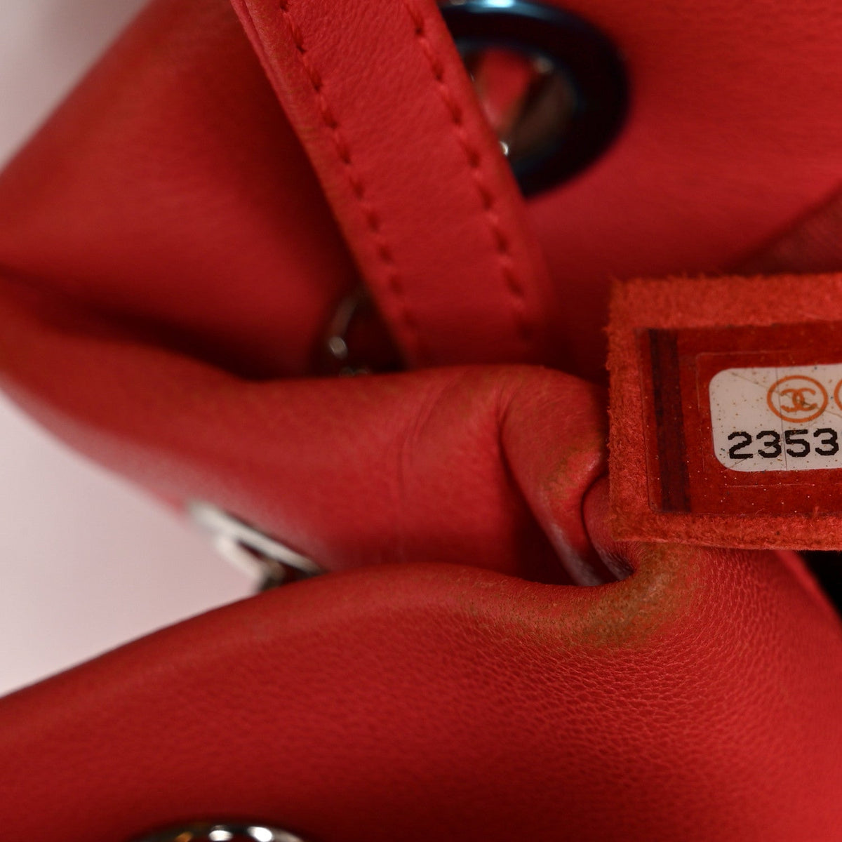 Lambskin Quilted Small CC Chain Drawstring Bucket Bag Red