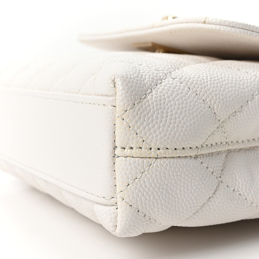 Caviar Quilted Coco Handle Clutch With Chain White