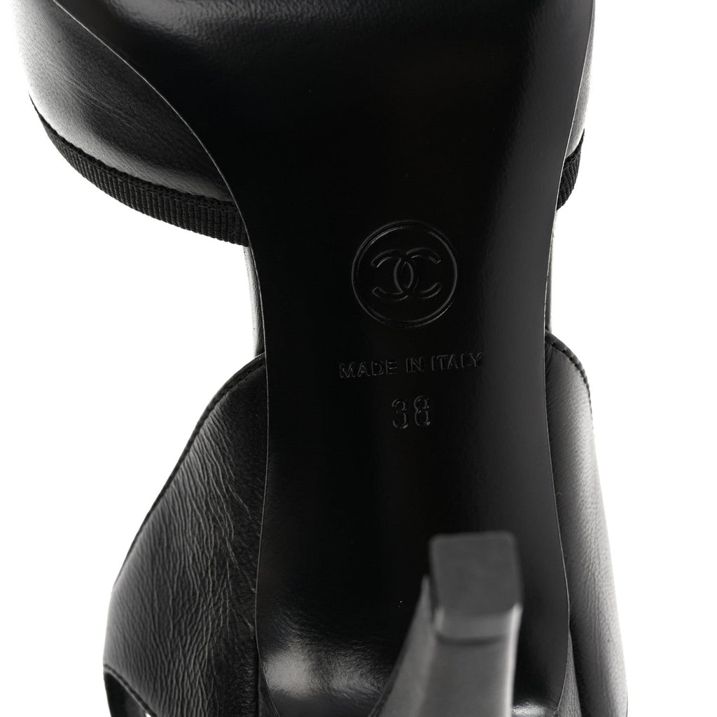 Lambskin Pointed Cap Toe CC Slingback Pumps 38 Black
