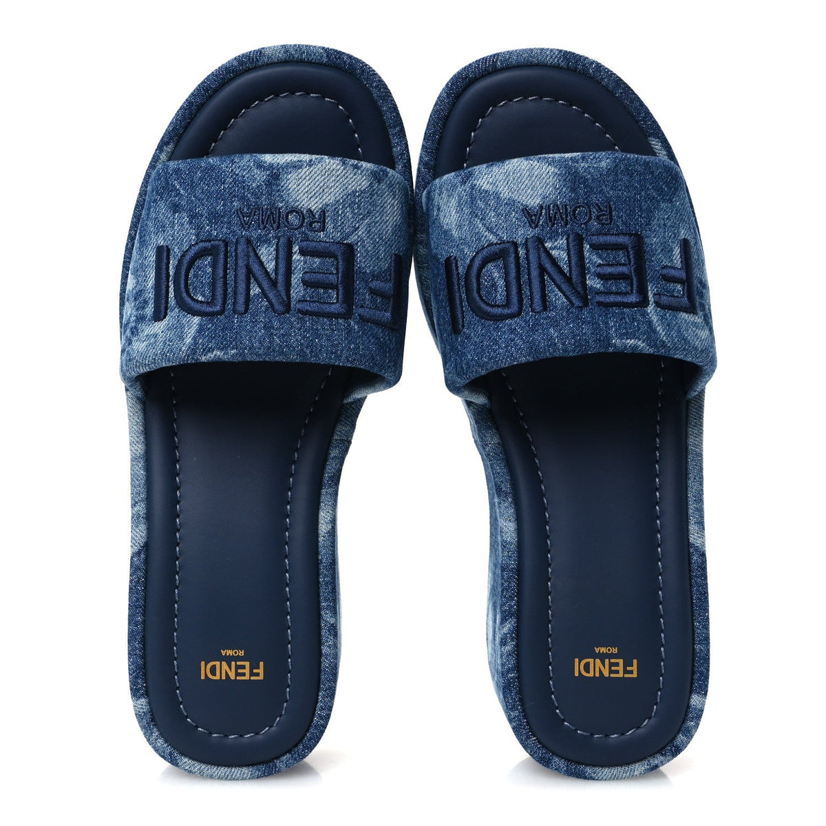 Denim Sea Garden Logo Sunshine Flatform Slide Sandals 37 Blue Medium Dark Blue