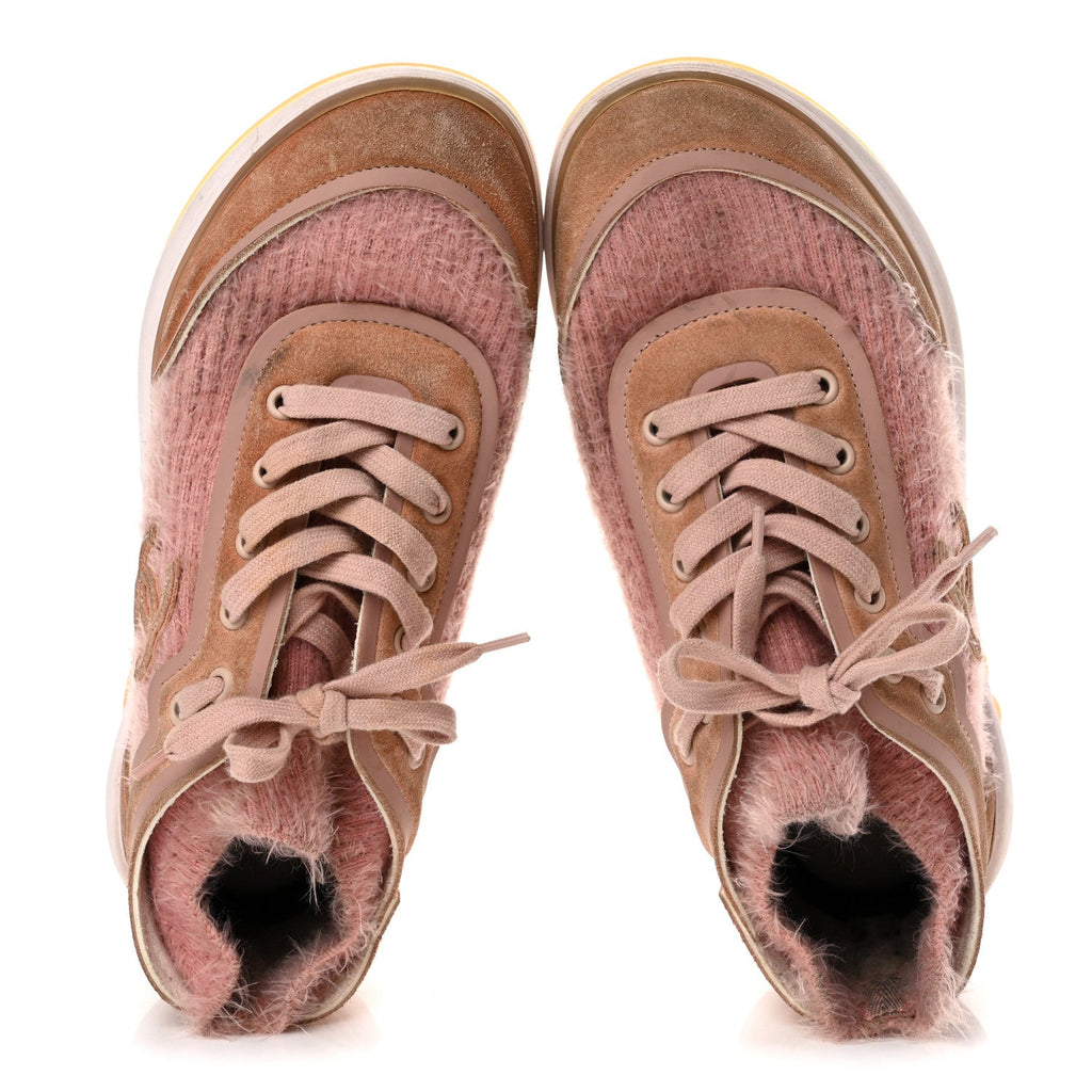 Suede Calfskin Stretch Fabric CC Sneakers 38 Pink