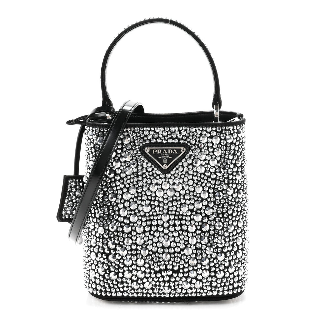 Satin Crystal Small Panier Bucket Bag Metal