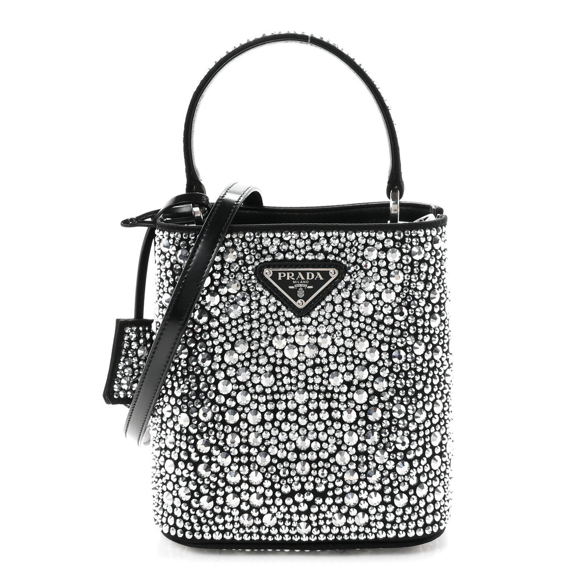 Satin Crystal Small Panier Bucket Bag Metal