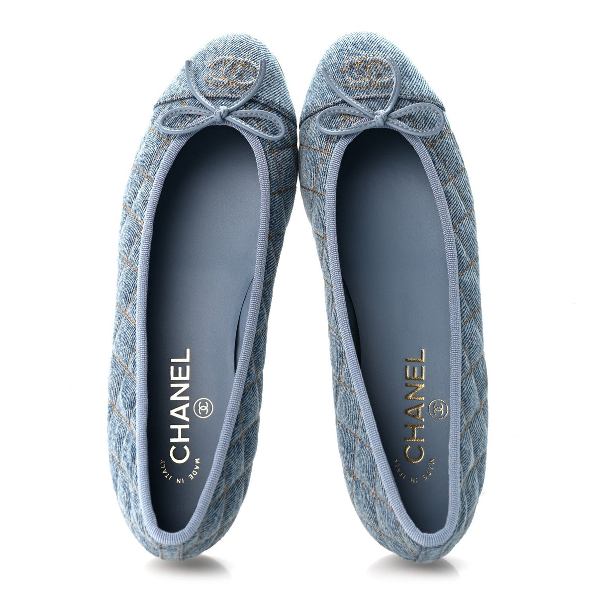 Denim Quilted CC Cap Toe Ballerina Flats 40 Light Blue