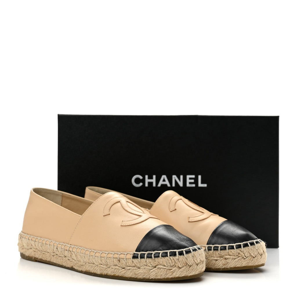 Lambskin CC Espadrilles 36 Beige Black