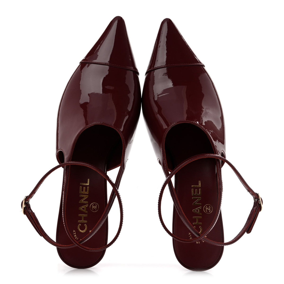Patent Calfskin Cap Toe CC Slingback Pumps 38 Dark Burgundy