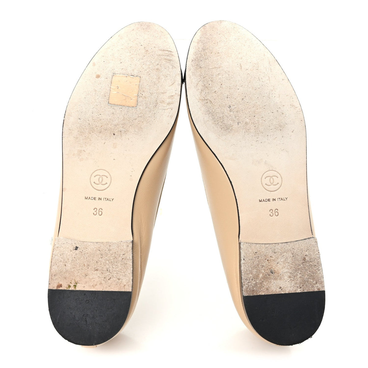 Lambskin Grosgrain Cap Toe CC Ballerina Flats 36 Beige Black