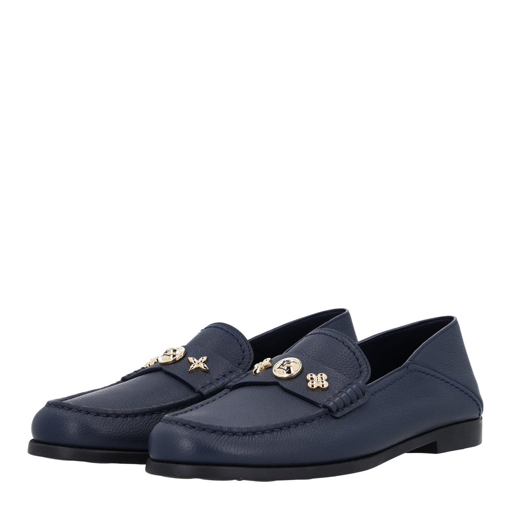 Grained Calfskin Ivy Loafers 40.5 Navy Blue