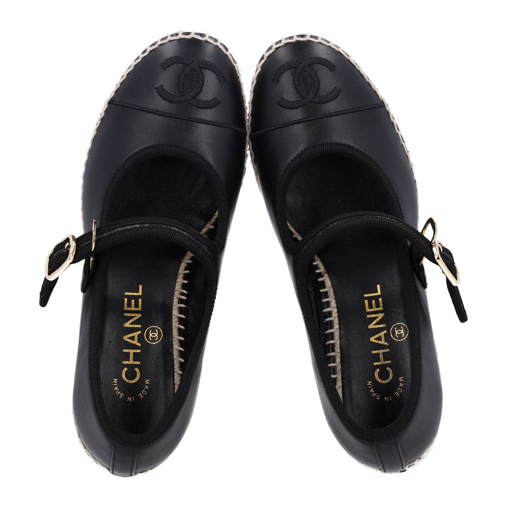 Lambskin Espadrille Mary Jane Wedges 37 Black