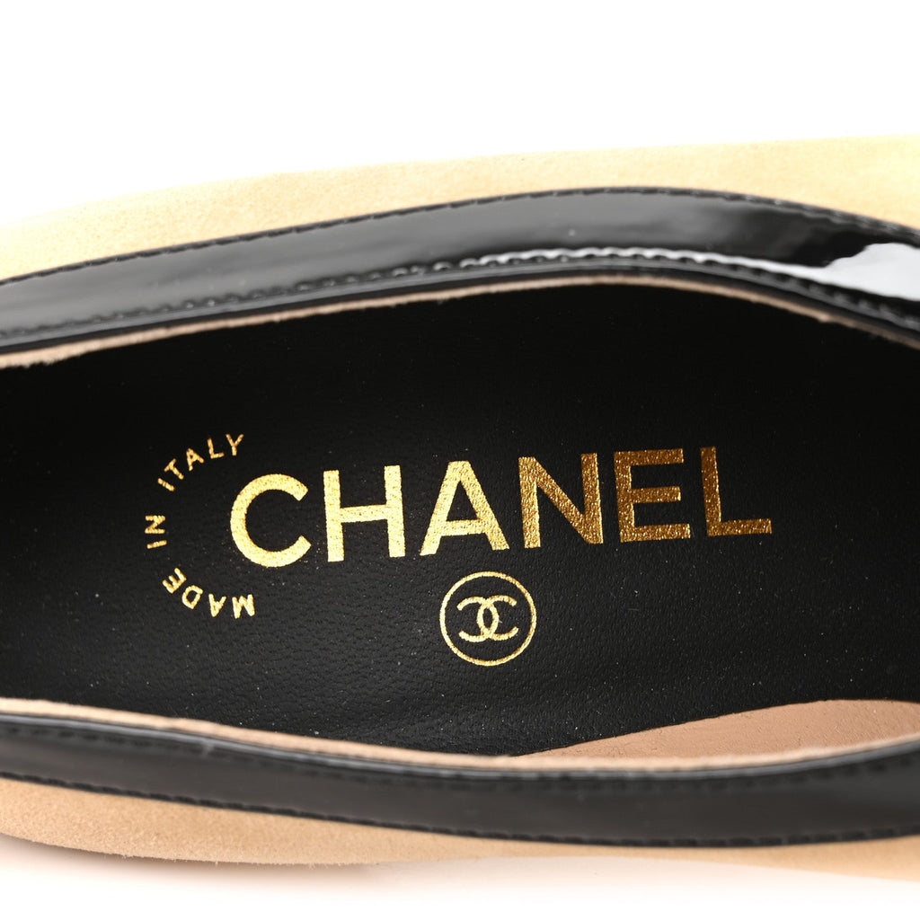 Suede Patent Calfskin Pumps 36.5 Beige Black