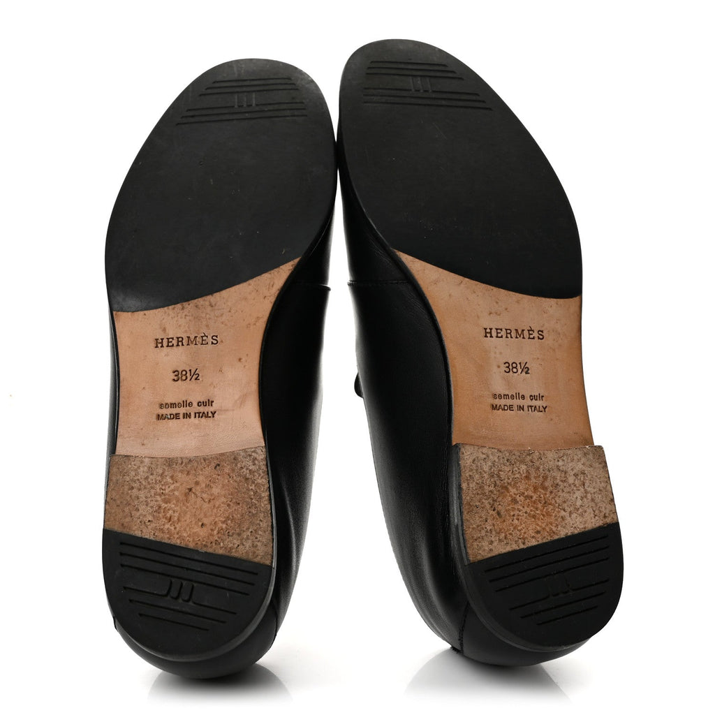 Calfskin Studded Womens Ancora Moccasin Loafers 38.5 Black