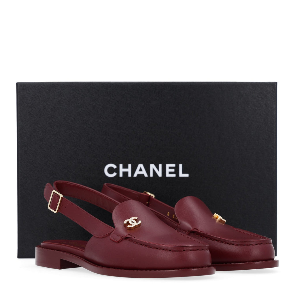 Calfskin Crystal Slingback Loafers 36.5 Dark Burgundy