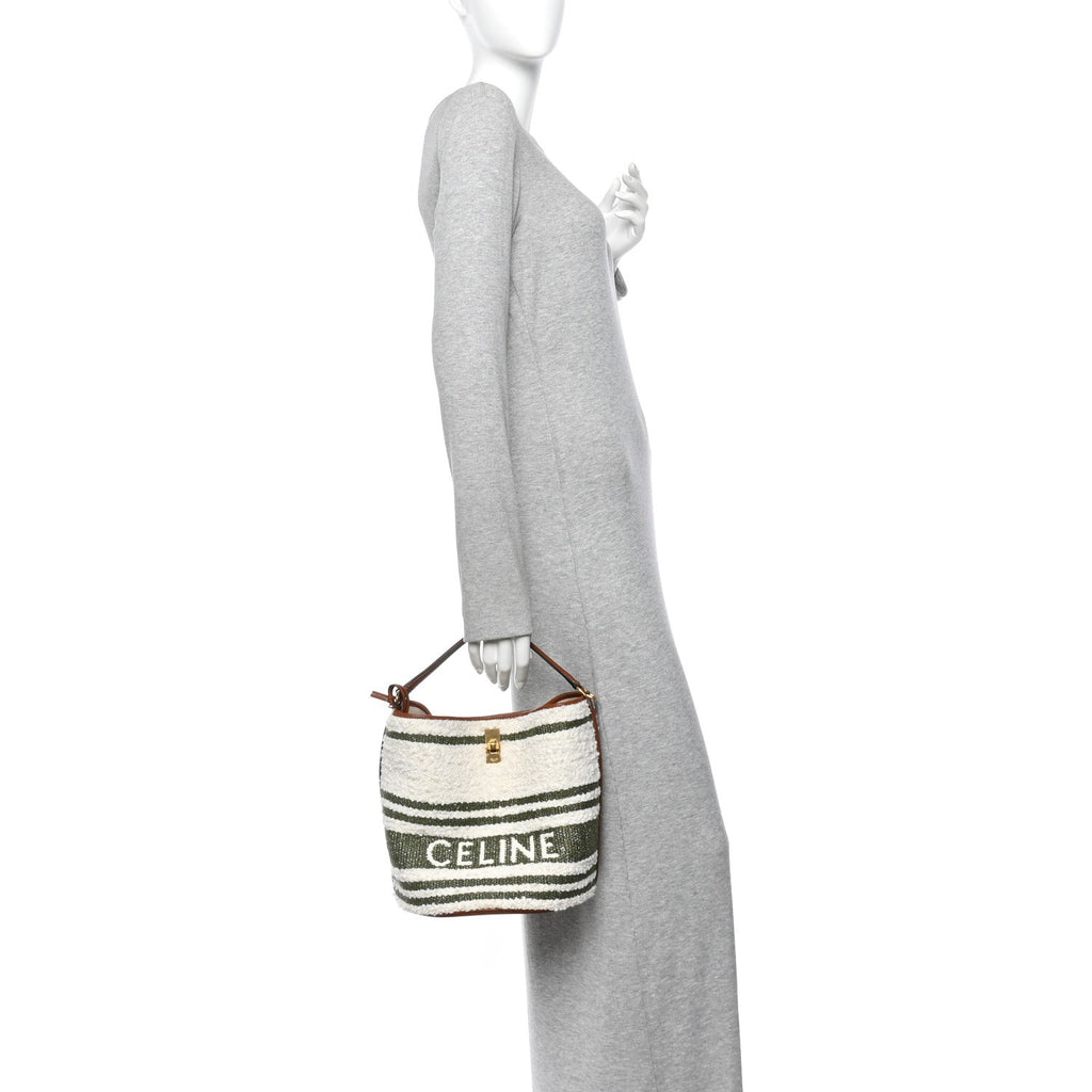 Canvas Smooth Calfskin Logo Bucket 16 Bag Khaki Beige Tan