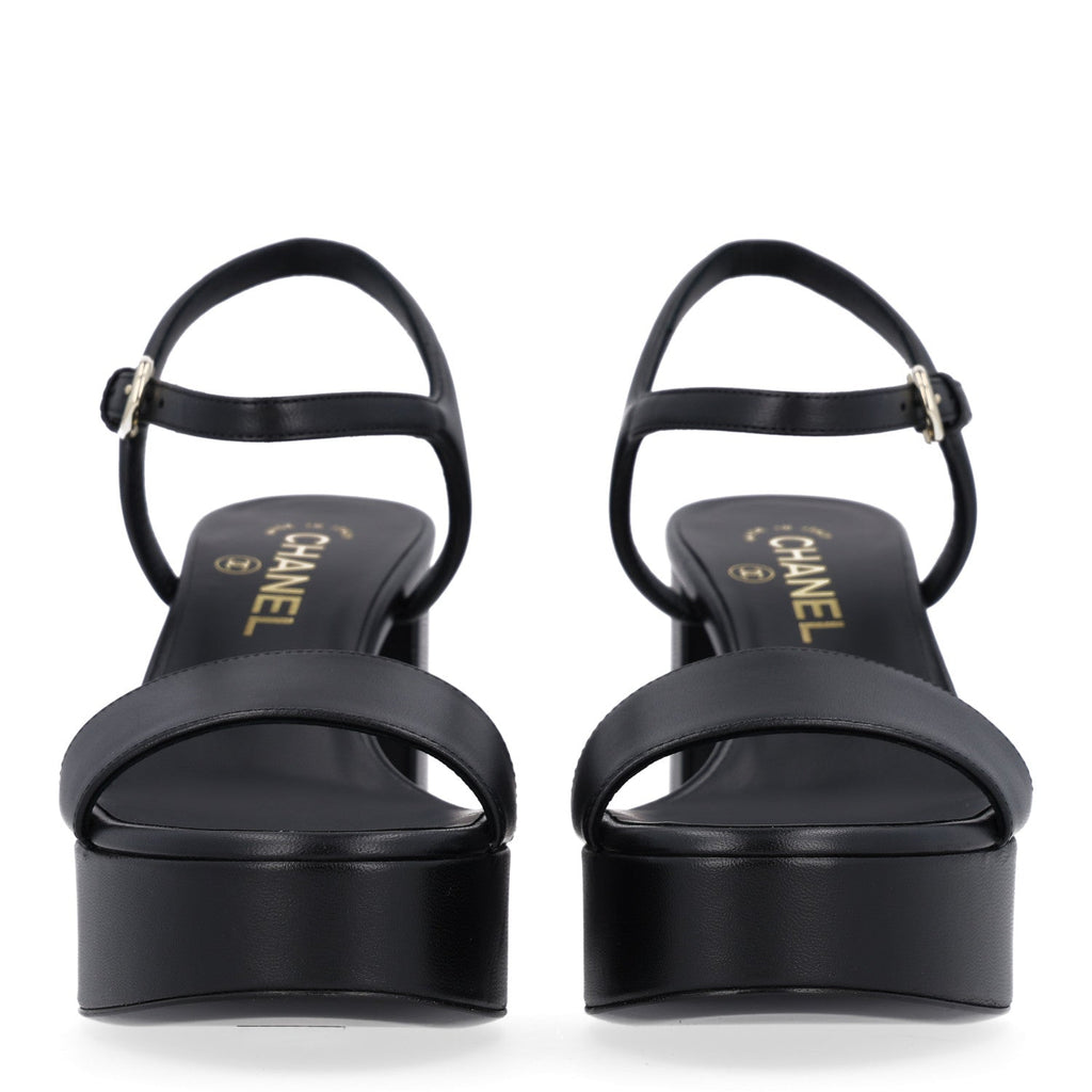 Lambskin Logo Platform Sandals 38 Black