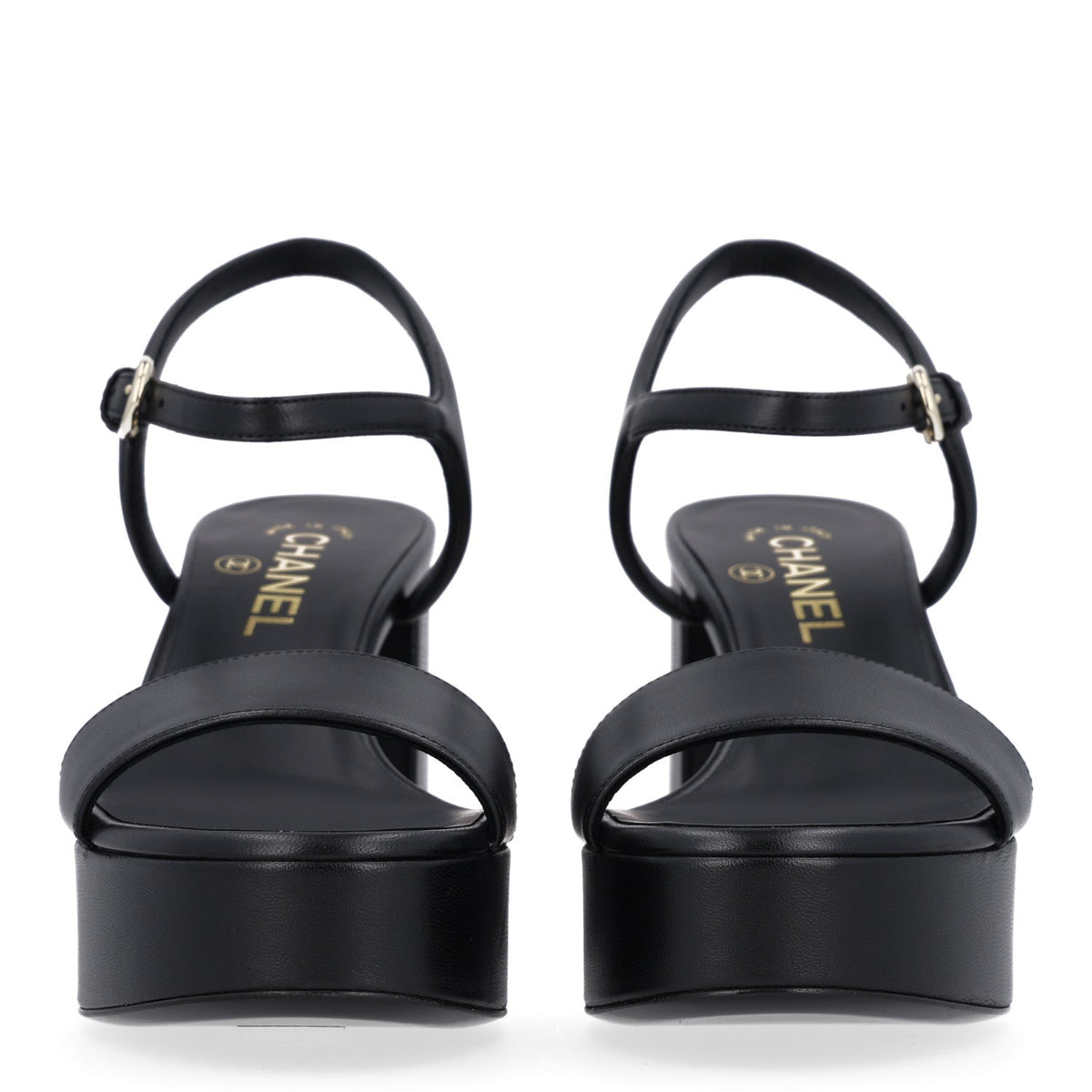 Lambskin Logo Platform Sandals 38 Black
