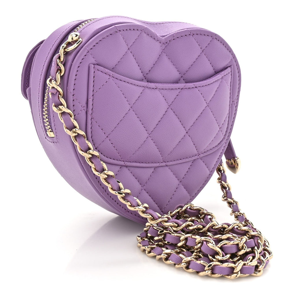 Lambskin Quilted CC In Love Heart Clutch With Chain Purple