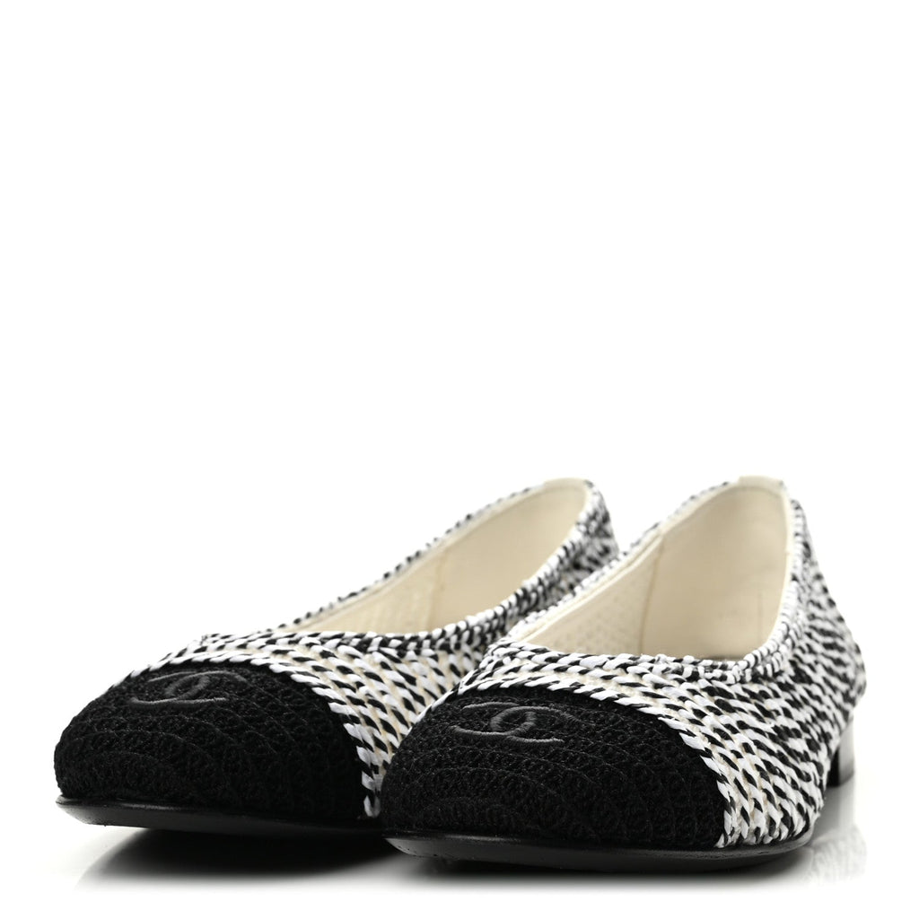 Crochet Cap Toe Ballerina Flats 38 White Black