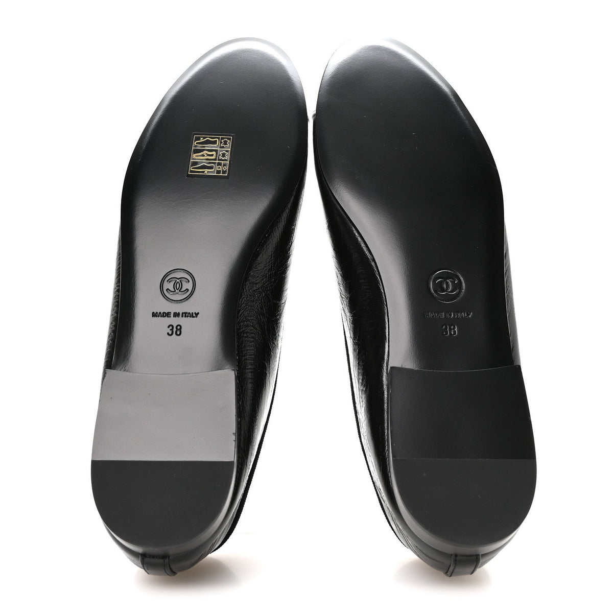 Crumpled Shiny Lambskin Cap Toe CC Ballerina Flats 38 Black White