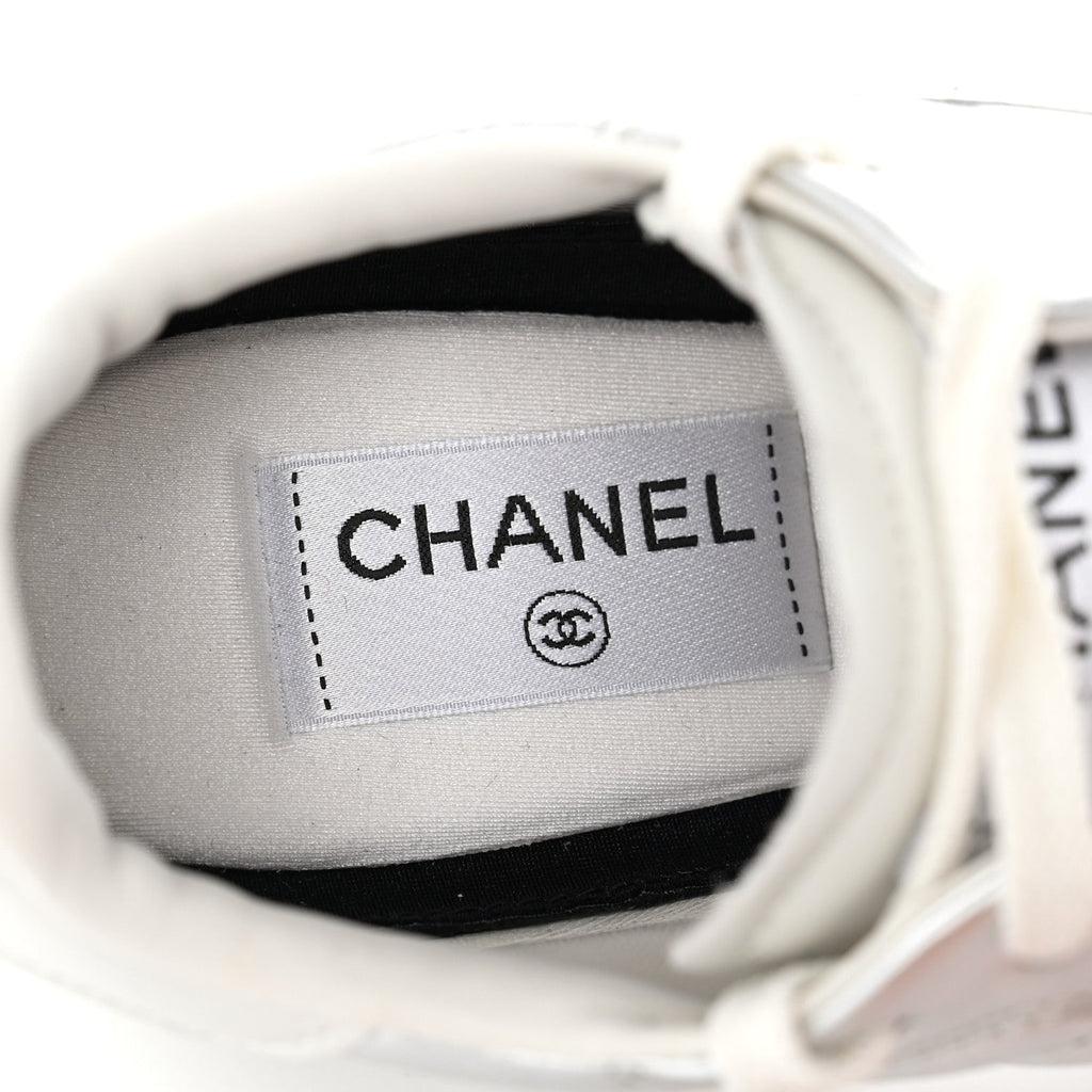 Laminated Calfskin Suede Quilted Womens CC Sneakers 37.5 Silver White Gray