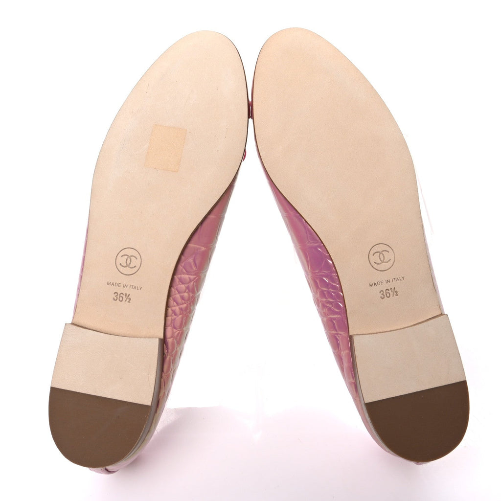 Iridescent Calfskin Crocodile Embossed Ballerina Flats 36.5 Pink