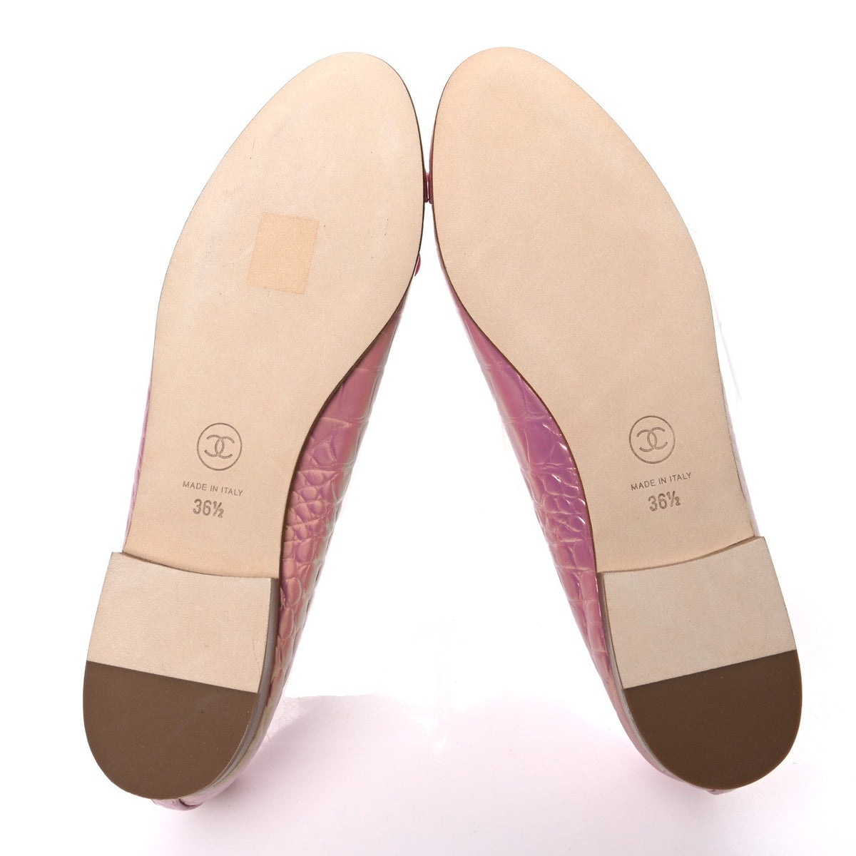 Iridescent Calfskin Crocodile Embossed Ballerina Flats 36.5 Pink