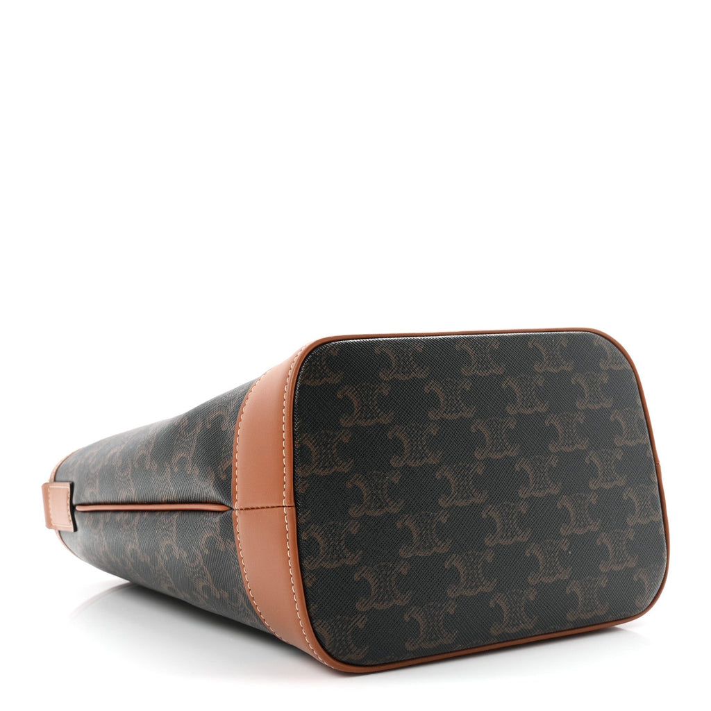 Triomphe Canvas Calfskin Small Bucket Bag Tan