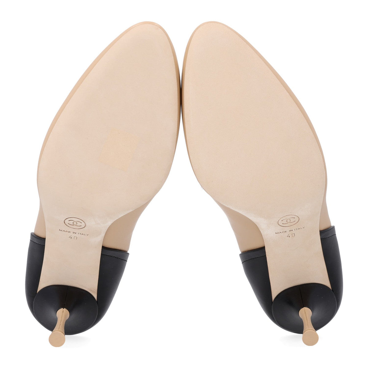 Lambskin Calfskin Cap Toe Pumps 40 Black Beige