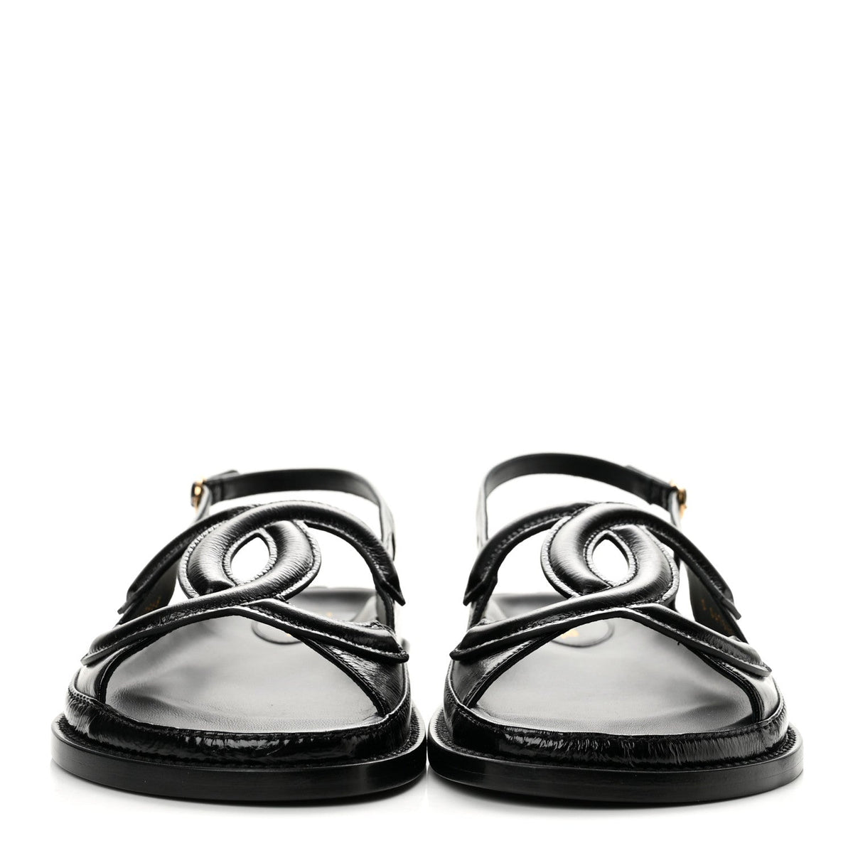Crumpled Shiny Lambskin CC Cut Out Dad Sandals 40 Black