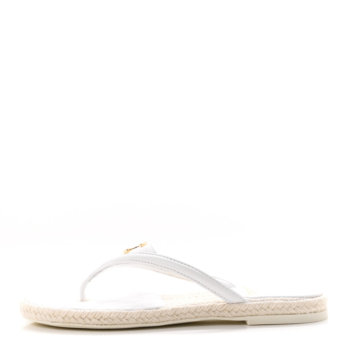 Lambskin Quilted Thong Espadrille Sandals 36 White