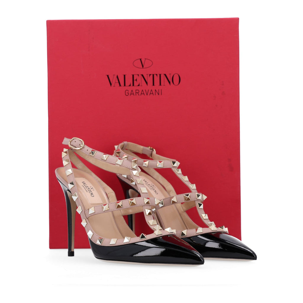 Patent Nappa Rockstud Ankle Strap 100mm Pumps 38 Black Poudre