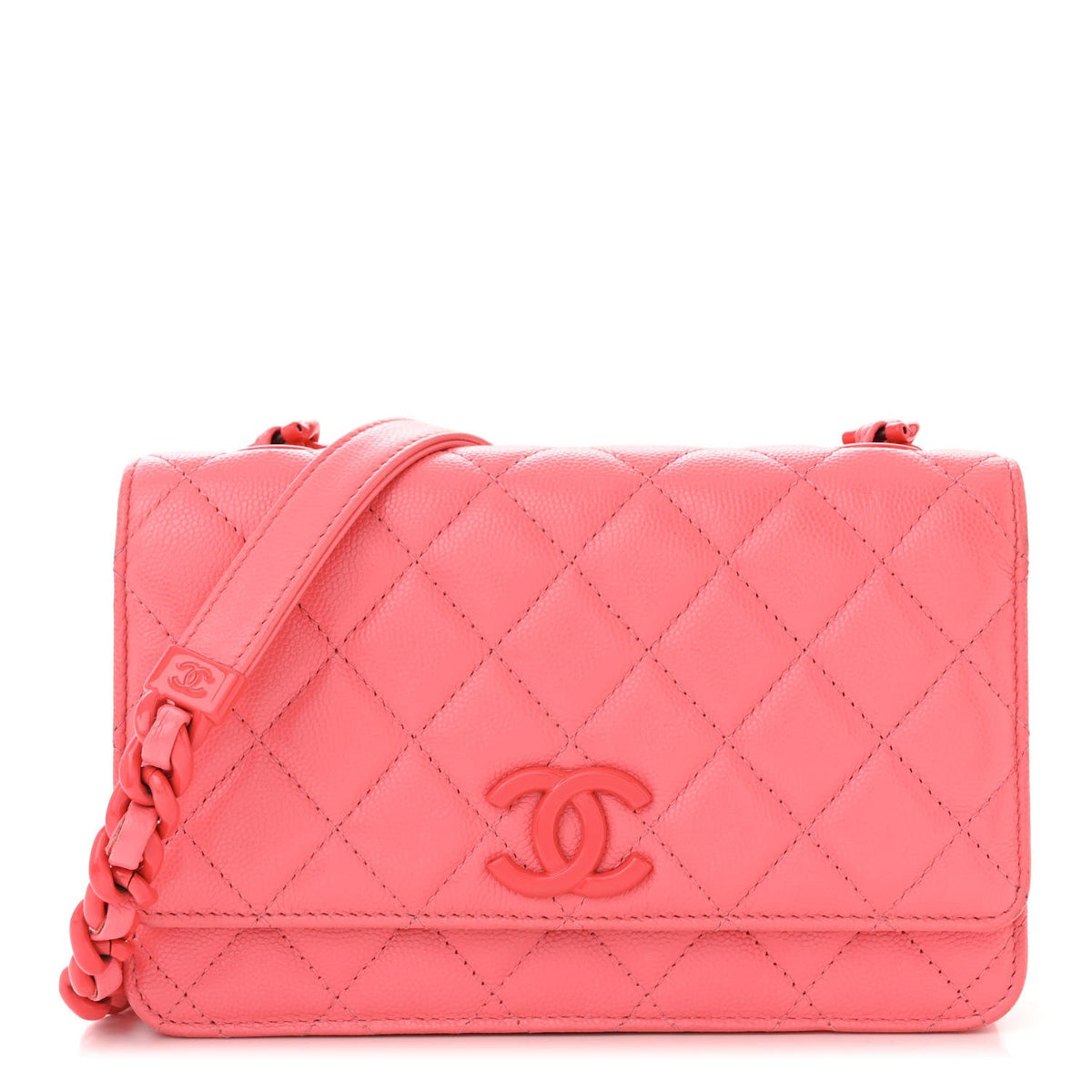 Caviar Quilted My Everything Wallet On Chain WOC Dark Coral