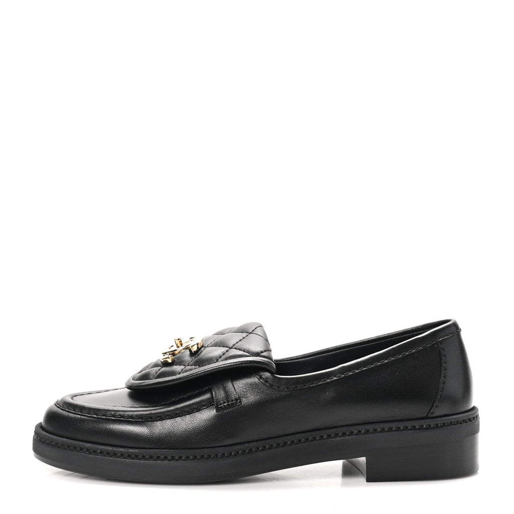 Lambskin Quilted CC Turnlock Loafers 35.5 Black