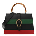 Calfskin Bamboo Web Large Dionysus Top Handle Bag Black Bright Evergreen Hibiscus Red