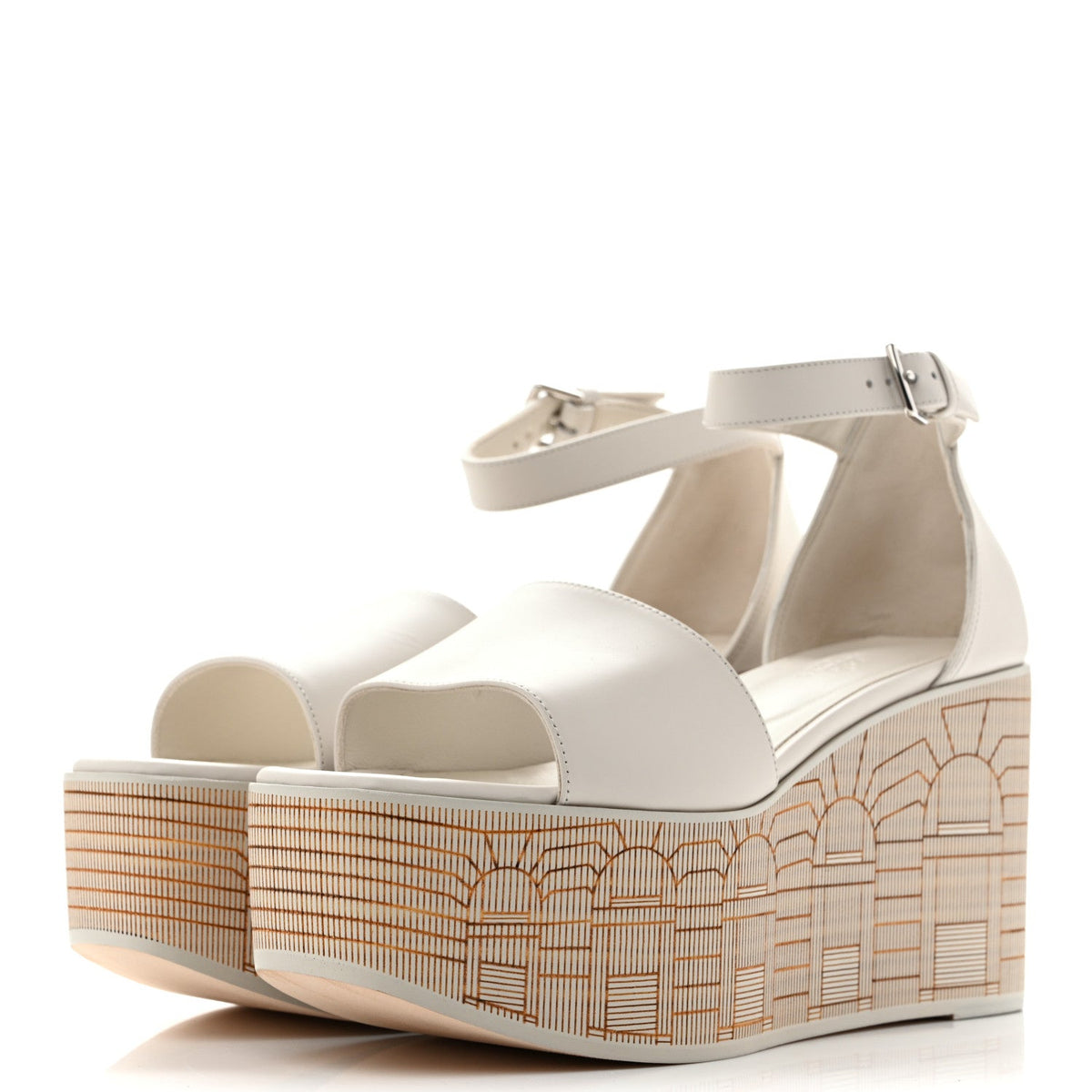 Calfskin Illusion 35 Wedge Sandals 40 Blanc De Paris